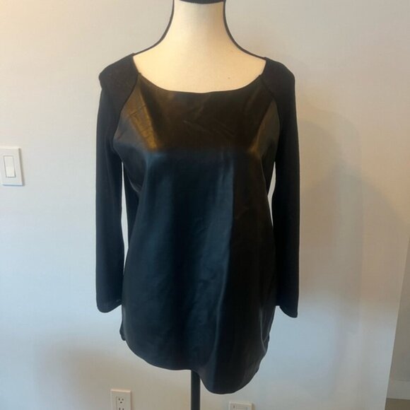 Edgy Black Faux Leather Mixed Media Top - Size M - Picture 3 of 7